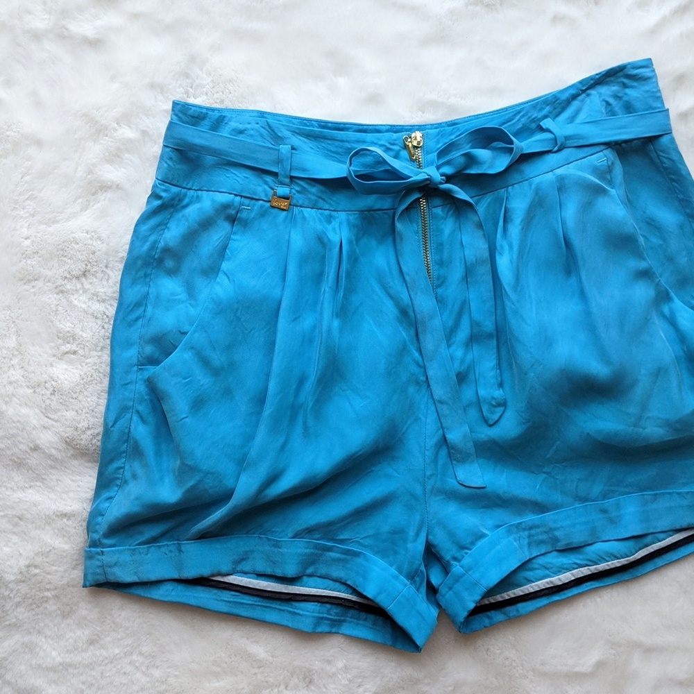 Only Blue Silk Belted High-waisted Shorts
